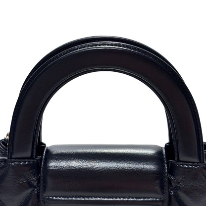 Used CHANEL Calfskin Leather Shiny Aged Calfskin Quilted Kelly Cross Body Bag Black GHW