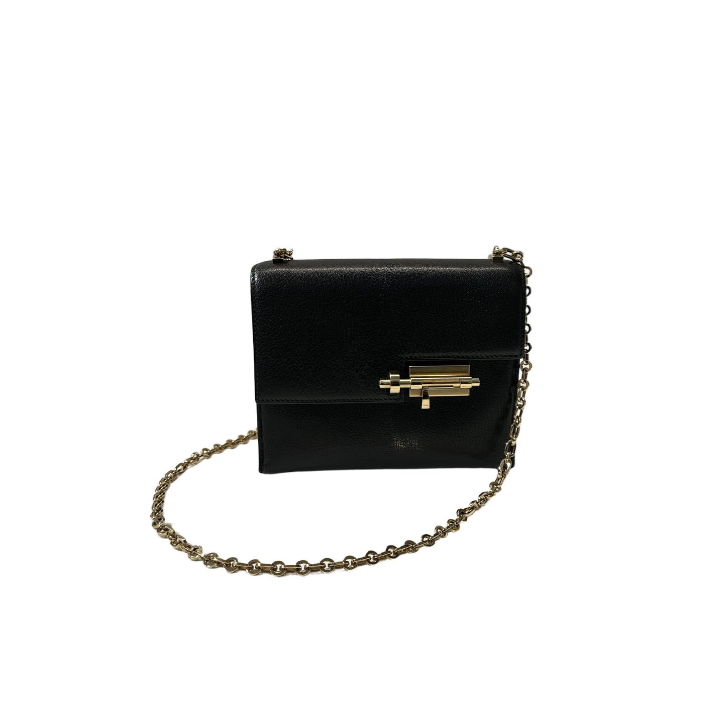 Used HERMÈS Chevre Goatskin MINI VERROU Shoulder Bag Black GHW