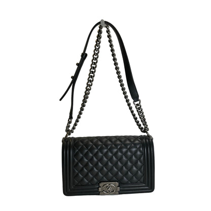 Used CHANEL Matelasse Lambskin Boy Chain shoulder bag Black Silver