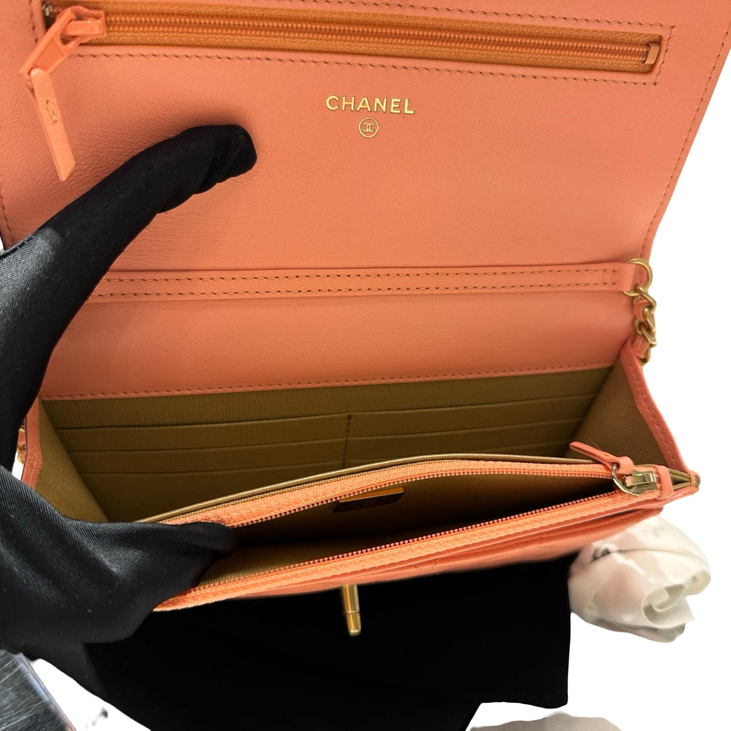 Used CHANEL WOC with Gold Ball Cross Body Bag Orange GHW