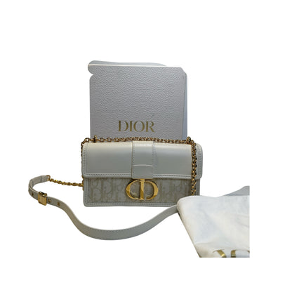 Used DIOR Dior Oblique Leather 30 Montaigne Shoulder Bag White Beige