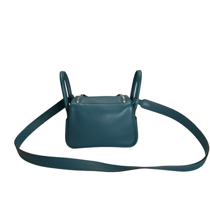 Used HERMES Leather Lindy Handbag Green