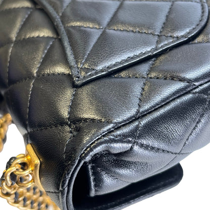 CHANEL Quilted Lambskin Mini Rectangular Flap Chain Shoulder Bag Black Gold
