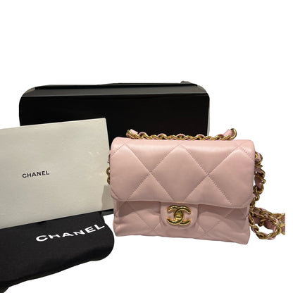 Used CHANEL Lambskin Leather Cross Body Bag Pink GHW