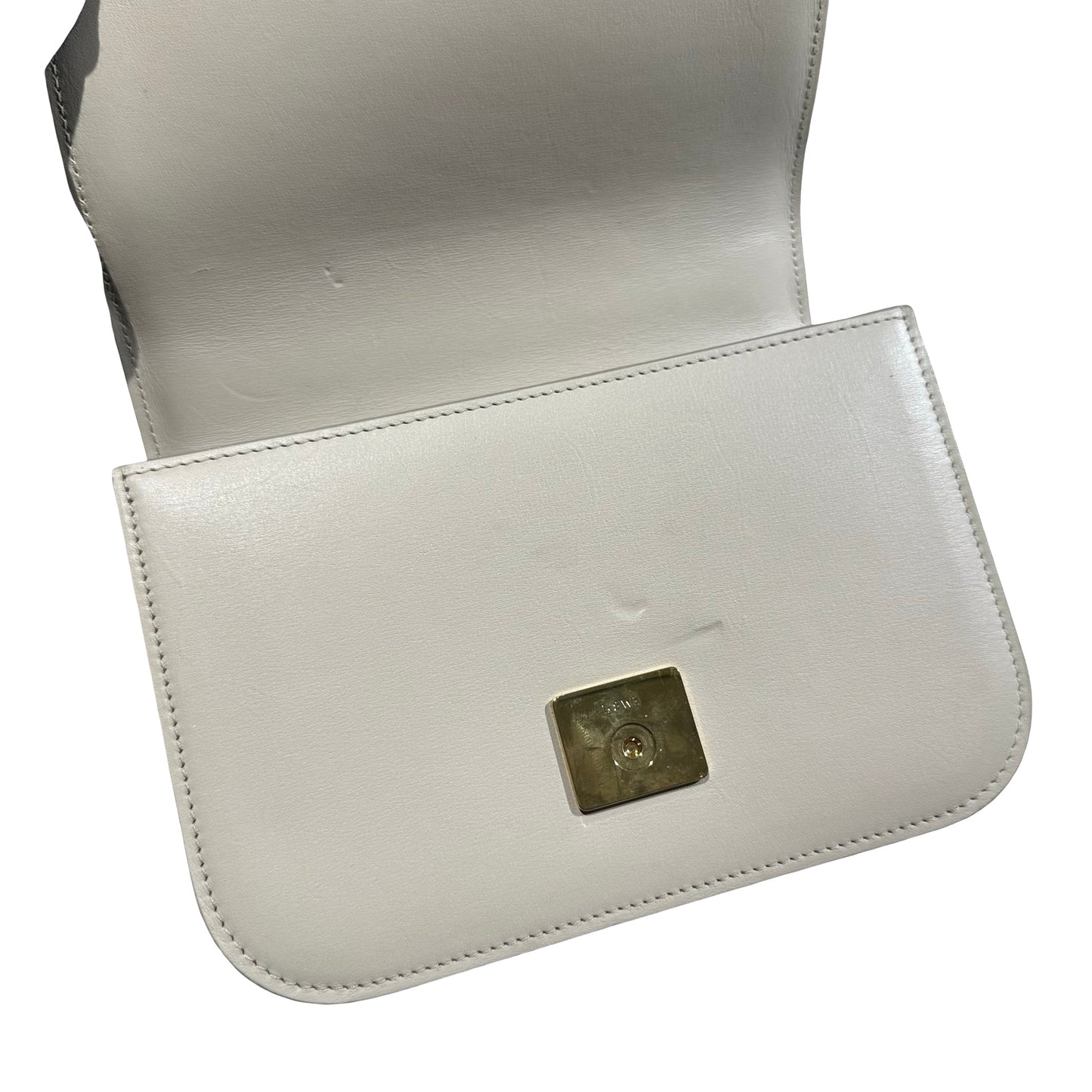 Used LOEWE Calfskin Leather Cross Body Bag White GHW