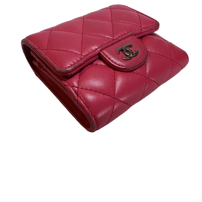 Used CHANEL Lambskin Quilted Classic Small Flap Wallet Wallet Pink PHW