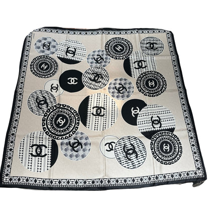New Chanel Silk Scarf Black White Beige