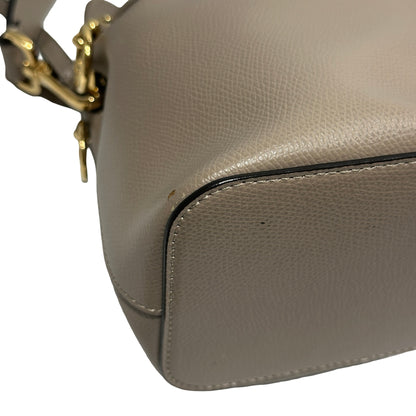Used FENDI Calfskin Leather Mon Tresor Bucket Bag Grey Beige GHW