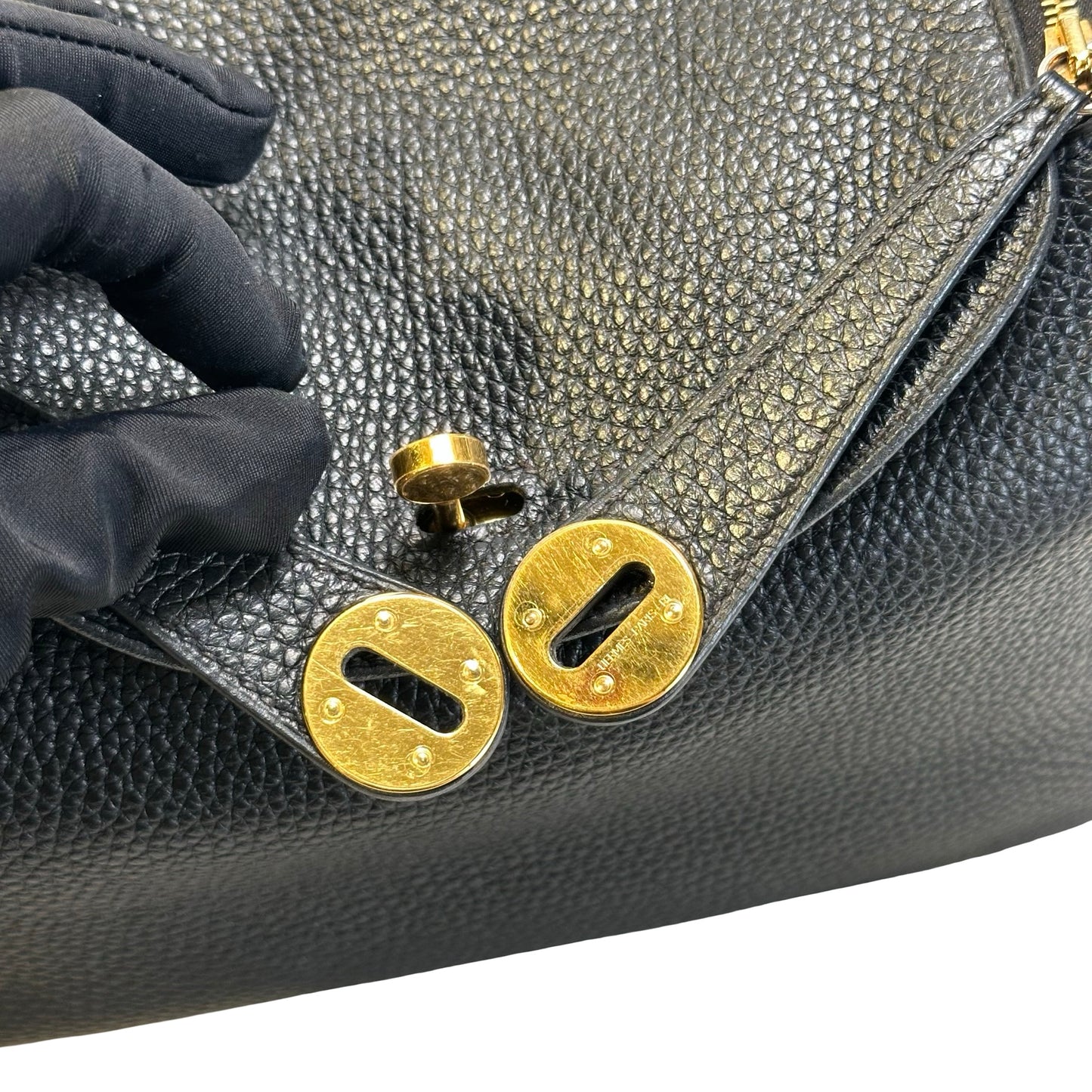 Used HERMES TC Lindy 26 Handbag Black GHW