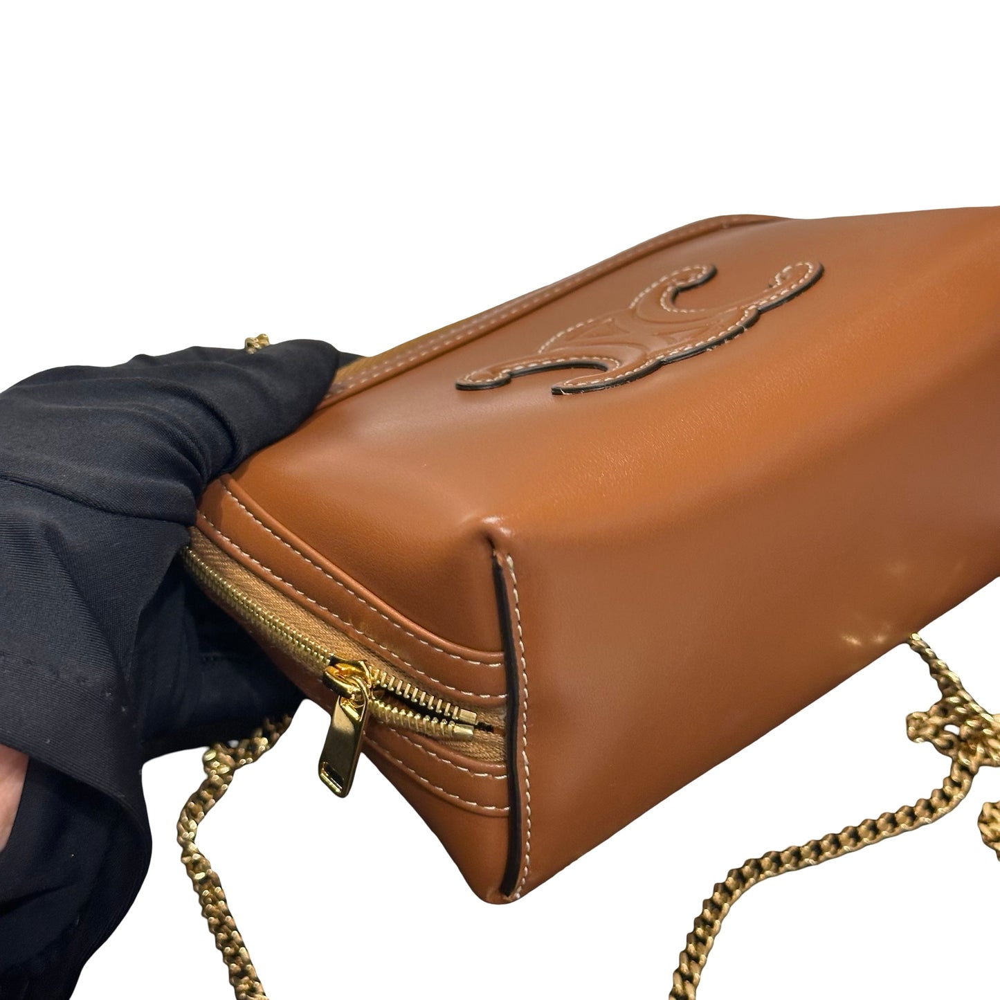 Used CÉLINE Clutch On Chain Shoulder Bag Brown GHW