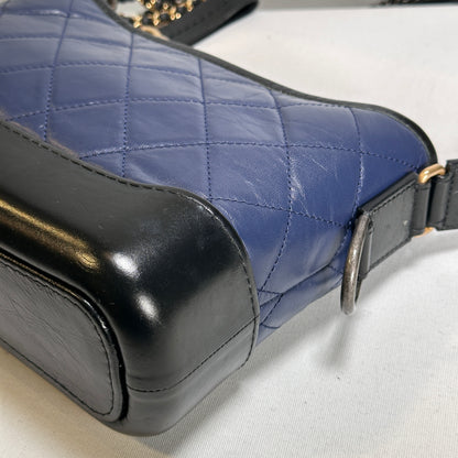 Used CHANEL Quilted Aged Calfskin Smooth Calfskin Gabrielle Hobo Bag Navy Black
