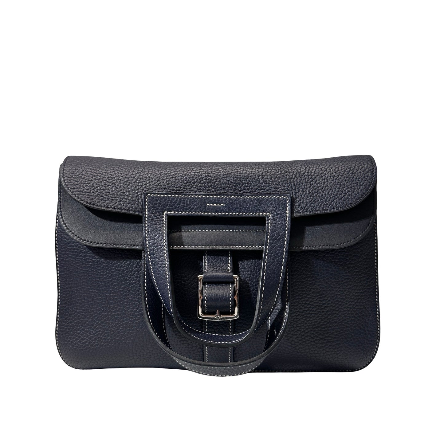 Used HERMÈS Clemence leather Halzan 31 Shoulder Bag Navy Blue PHW