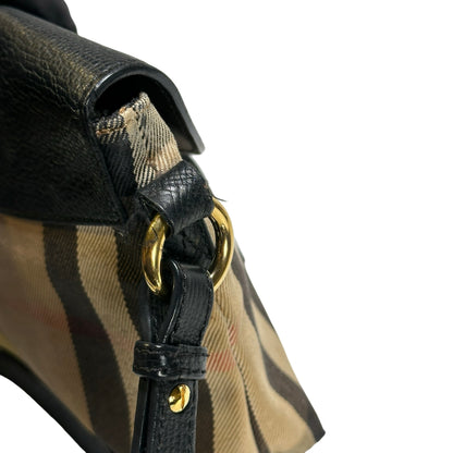 Used BURBERRY Haymarket Check Leather Haymarket Check Crossbody Crossbody Bag Beige Black Red Gold