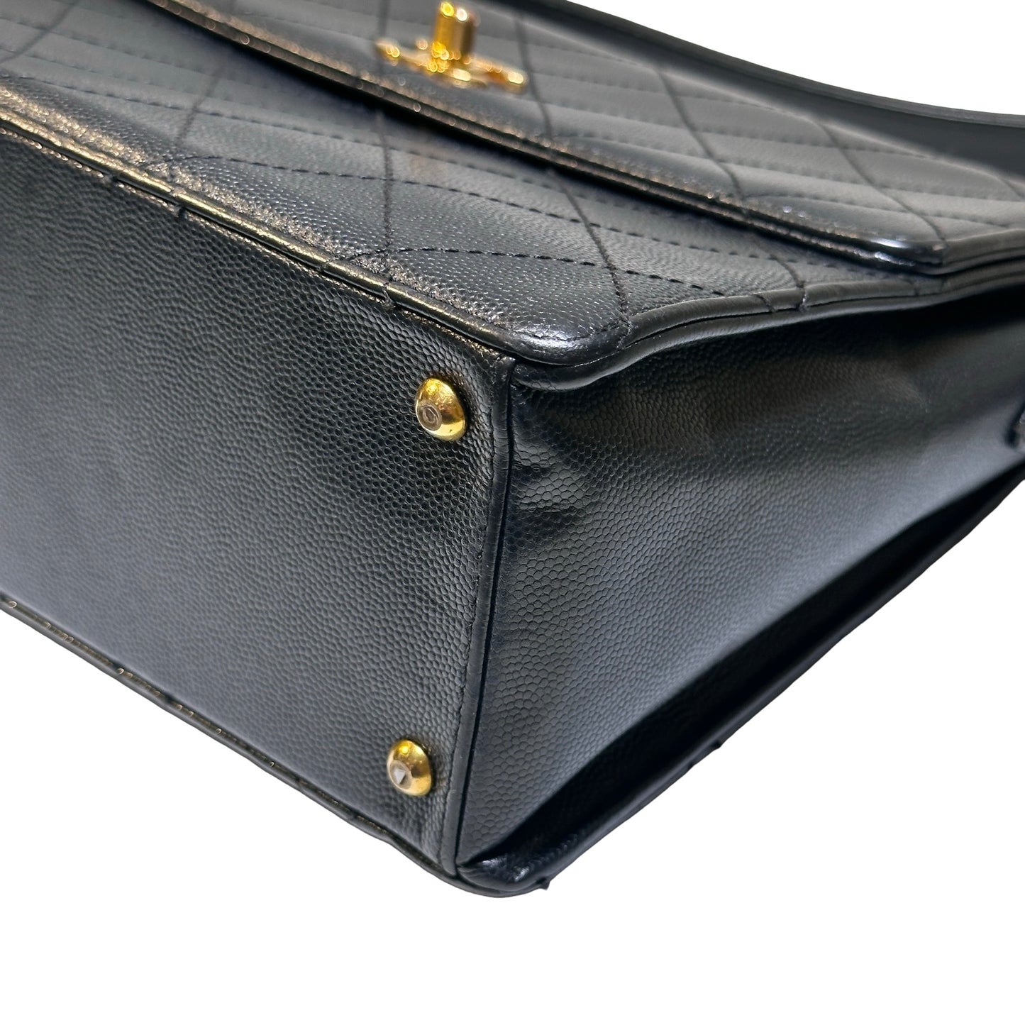 Used CHANEL Caviar Quilted Quilted Shoulder Bag Black Gold