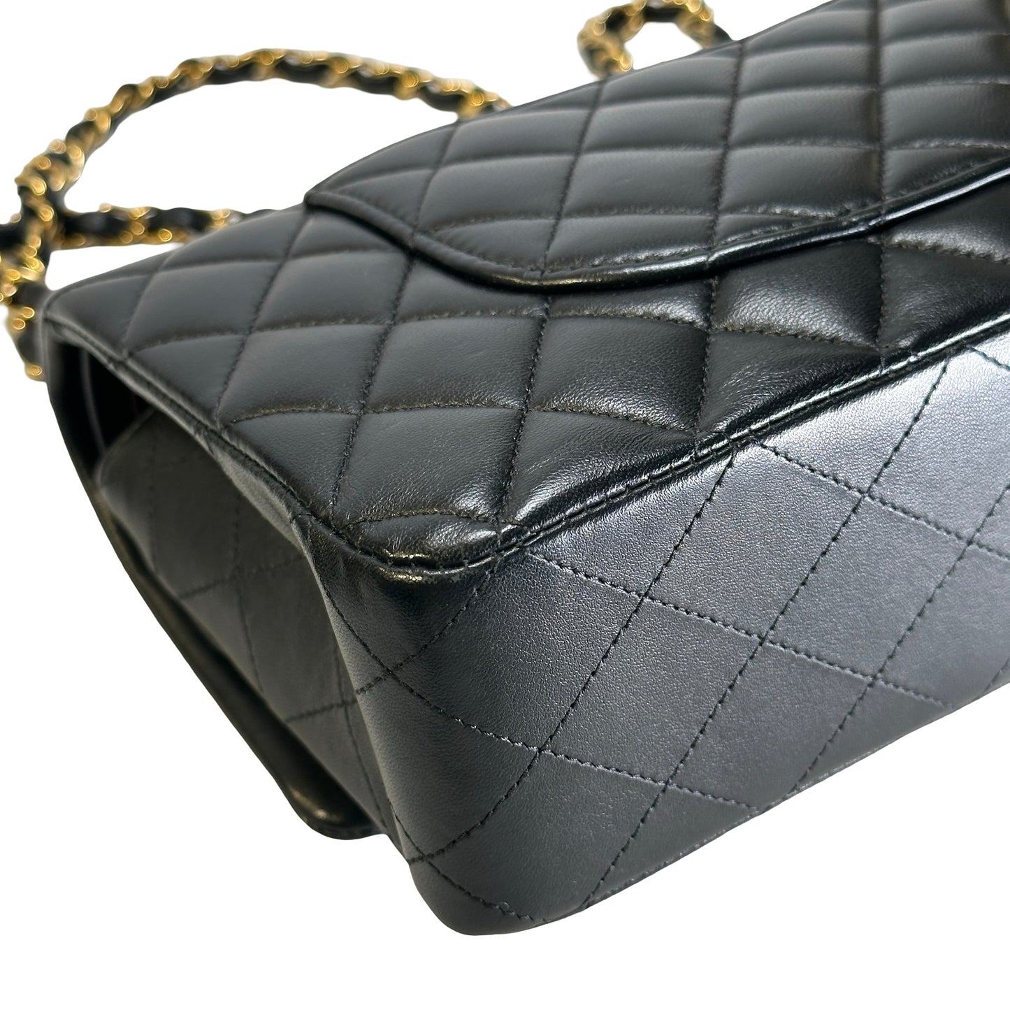 Used CHANEL Quilted Lambskin CF25 Shoulder Bag Black Gold