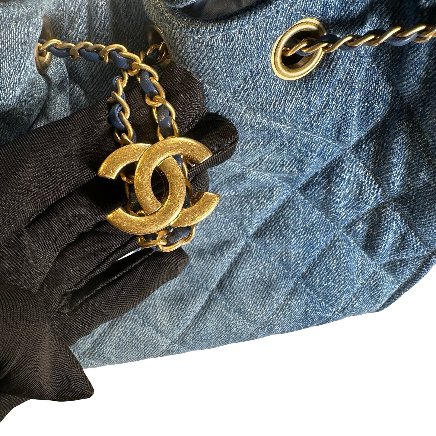 Used CHANEL Denim Quilted Kelly Shoulder Bag Blue GHW