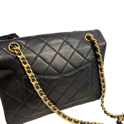 Used CHANEL Quilted Lambskin Mini Rectangular Flap Bag Chain shoulder bag Black GHW