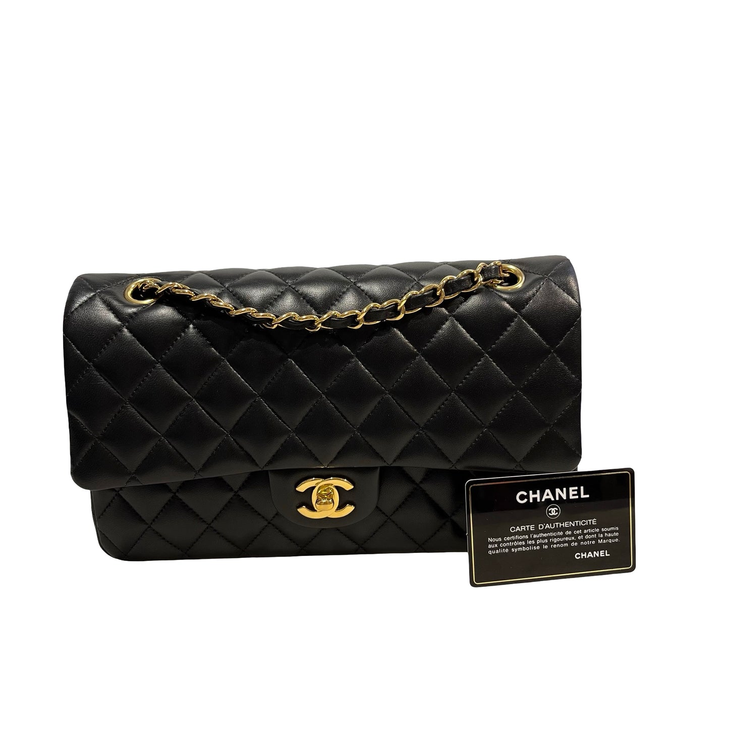 Used CHANEL Quilted Lambskin Classic Flap Chain Shoulder Bag Black Gold