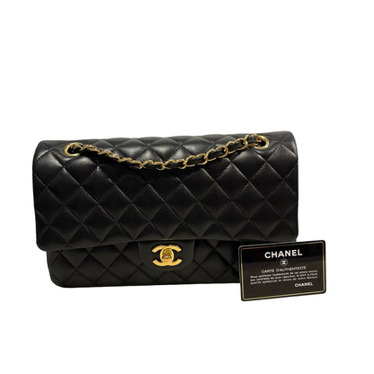 Used CHANEL Quilted Lambskin Classic Flap Chain Shoulder Bag Black Gold