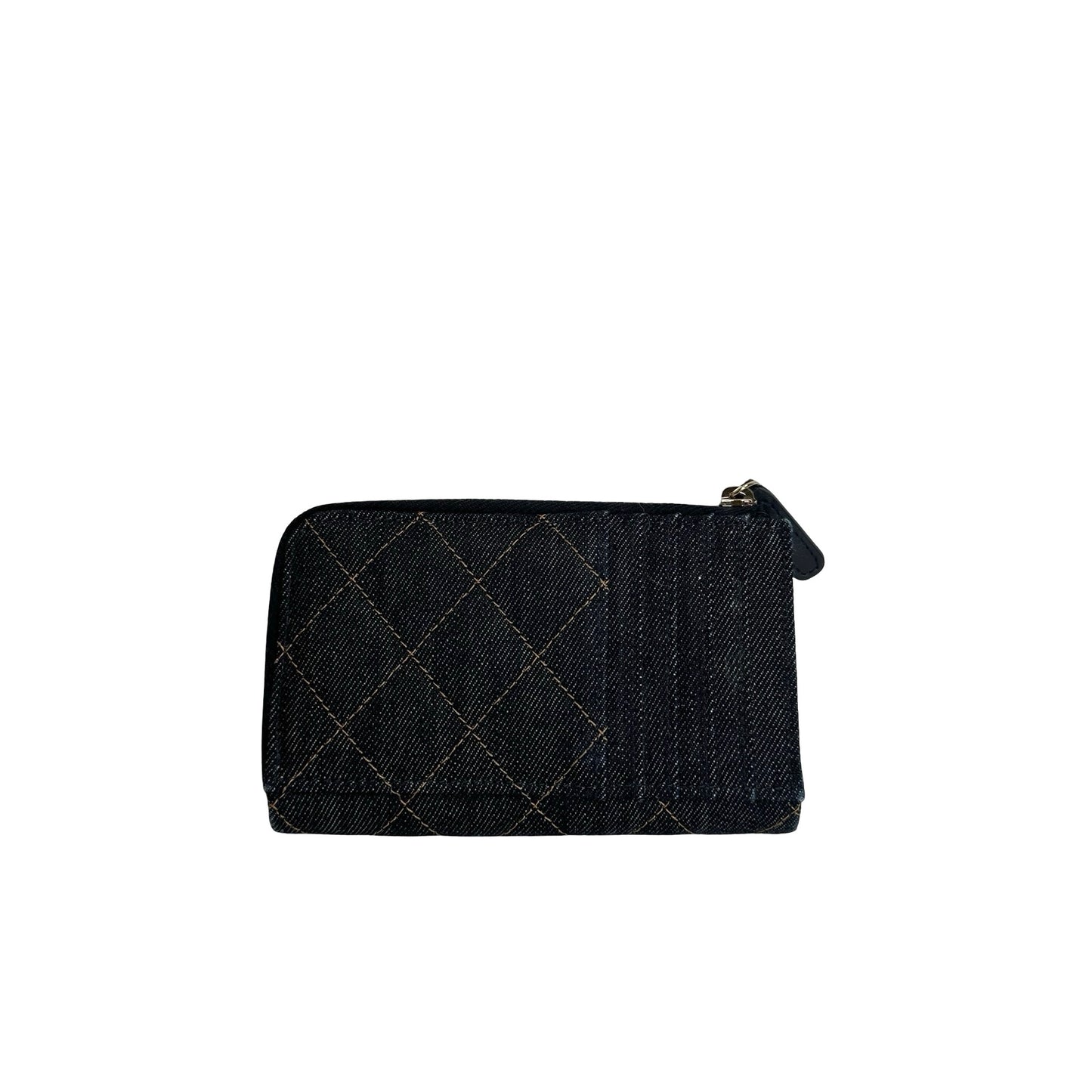 Used CHANEL Quilted Denim Denim Quilted Wallet Pouch Blue