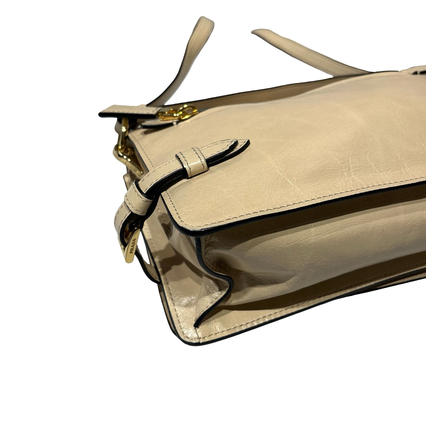 Used PRADA Lambskin Leather Shoulder Bag Beige