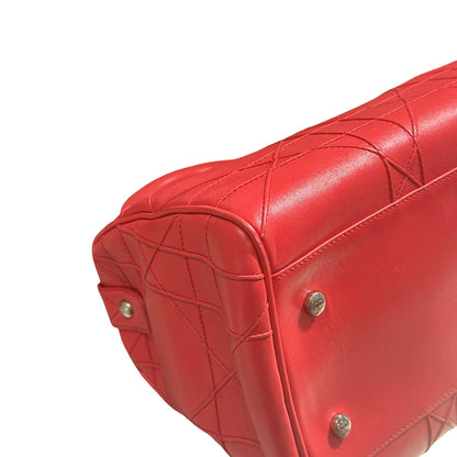 Used DIOR Lambskin Leather Cannage Granville Boston Two Way Shoulder Bag Red GHW