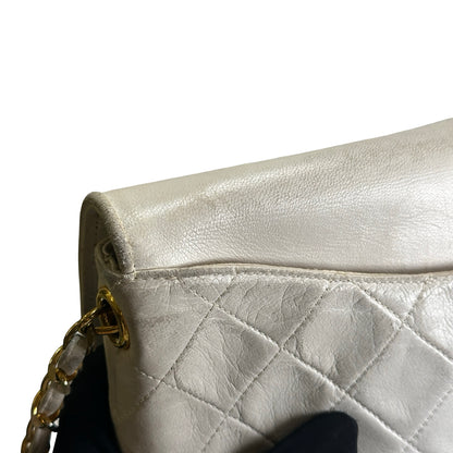 Used CHANEL Quilted Leather Quilted Flap Bag Handbags White GHW
