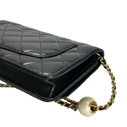 Used CHANEL Quilted Leather Wallet on Chain Wallet on chain Black Gold