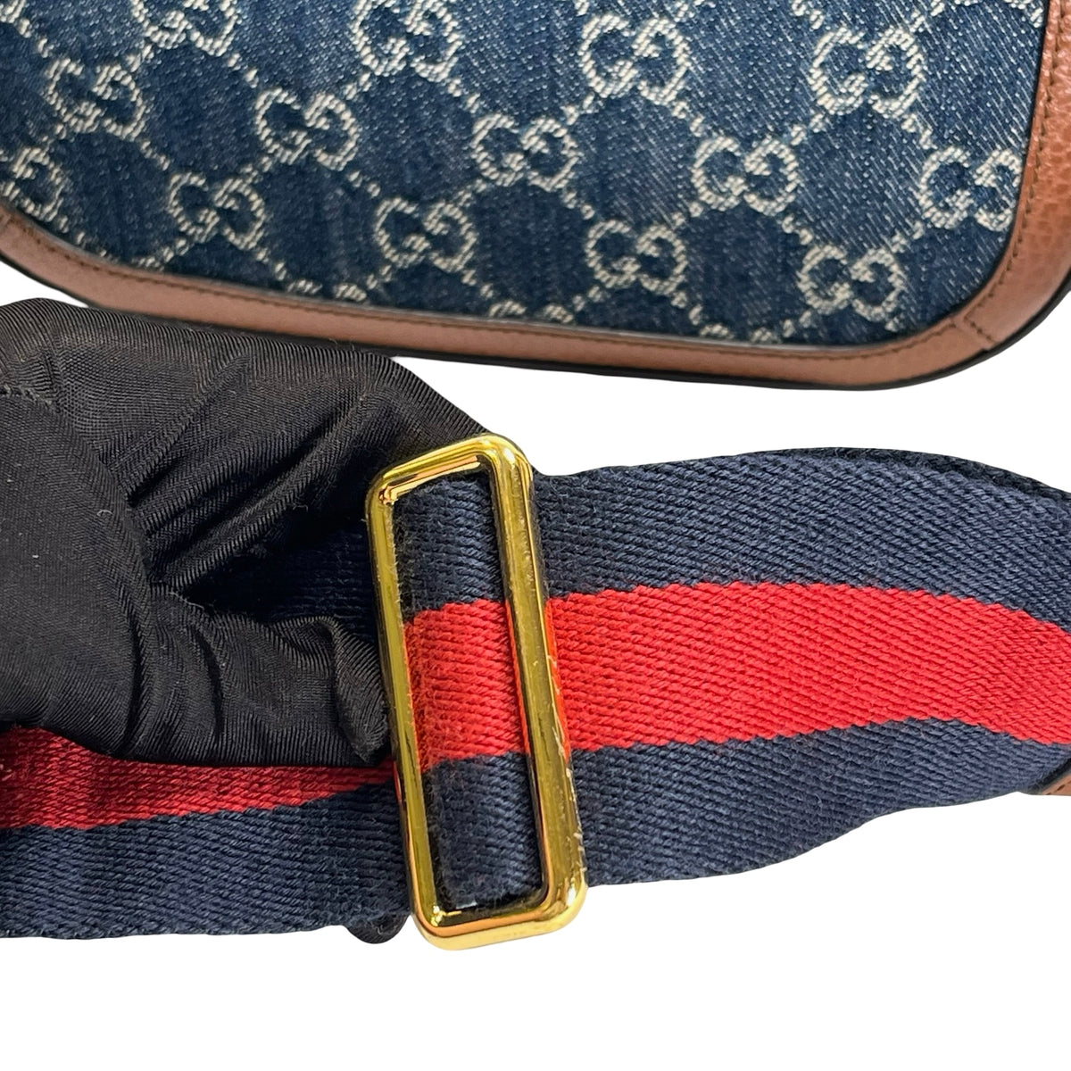 Used GUCCI GG Canvas Leather Trim Horsebit 1955 Mini Bag Shoulder Bag Blue Brown
