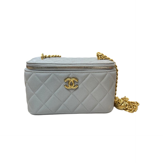 Used Chanel Vanity Case With heart adjustable chain grey GHW