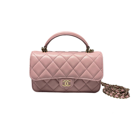 Unused Chanel Lambskin Leather Chain Shoulder with Handle Shoulder Bag Pink GHW