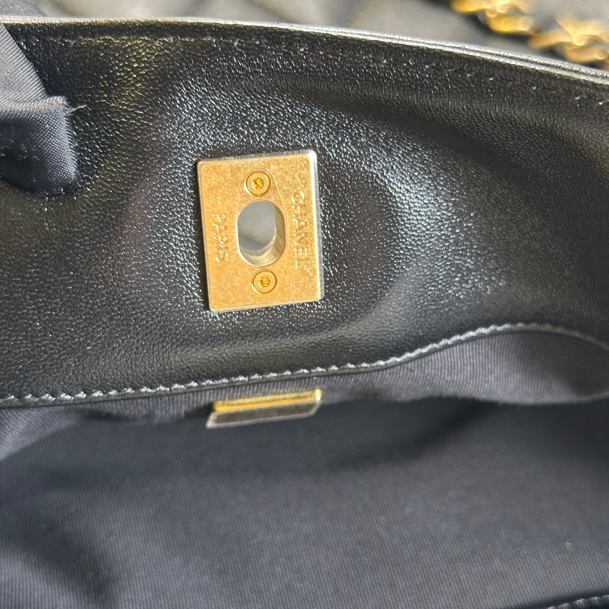 Used CHANEL Quilted Calfskin Hobo Bag Hobo Bag Black Gold