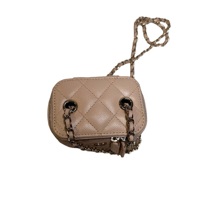Used CHANEL Caviar Quilted Mini Vanity with Classic Chain Vanity case Beige Light Pink