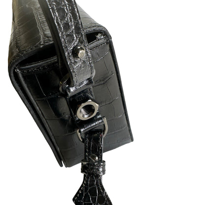 Used OFF-WHITE Crocodile Embossed Binder Clip Crossbody Bag Black PHW