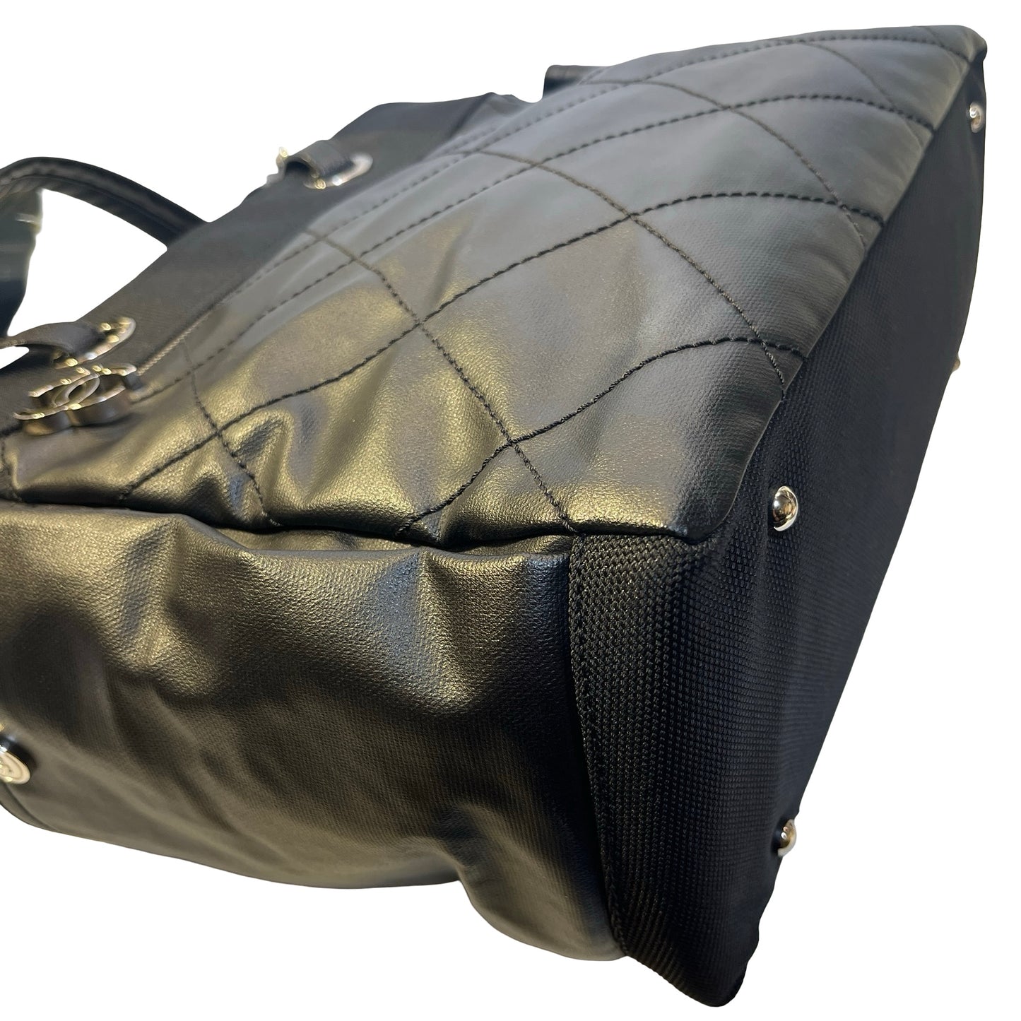 Used CHANEL Quilted Coated Canvas Paris Biarritz Tote Bag Black
