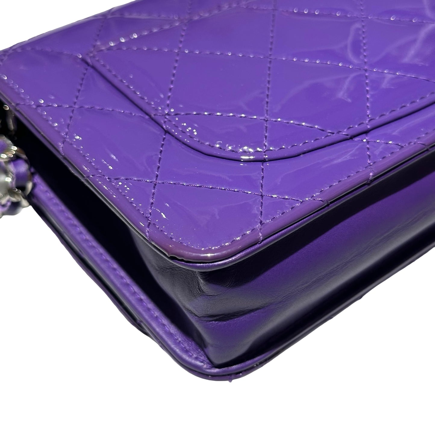 Used CHANEL Patent Leather WOC Cross Body Bag Purple PHW