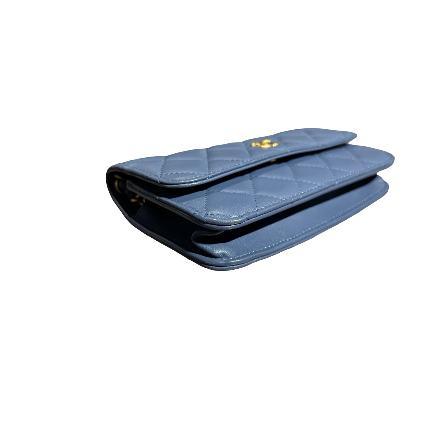 Used Chanel Mini Flap with Gold Ball Cross Body Bag Blue GHW