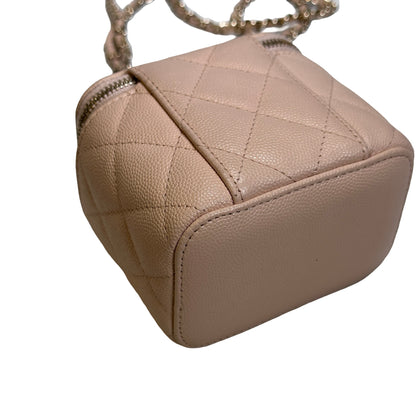 Used CHANEL Caviar Quilted Mini Vanity with Classic Chain Vanity case Beige Light Pink
