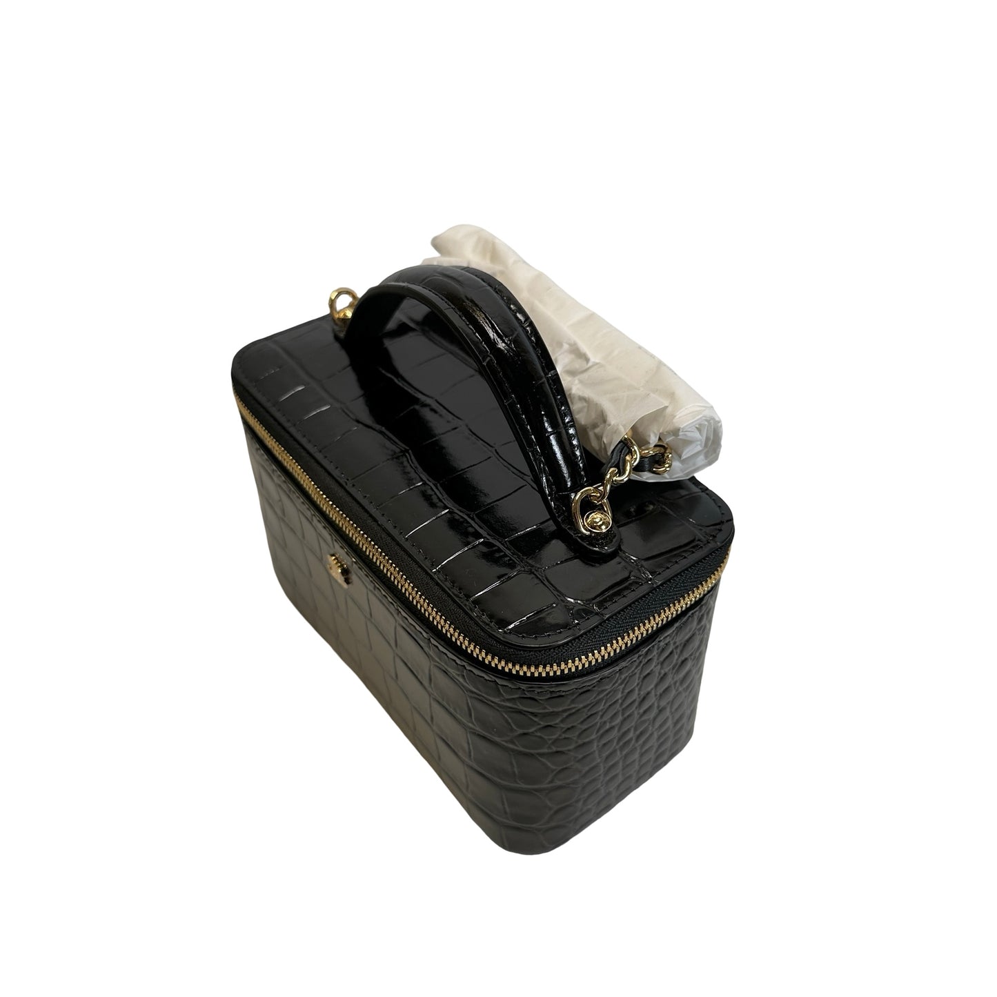 Brand New CHANEL Croc-embossed Vanity case Vanity case Black Gold hardware