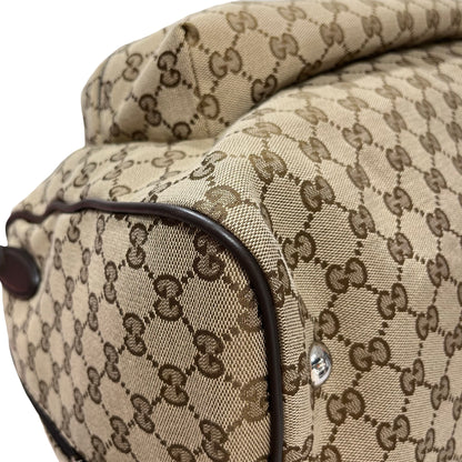 Used GUCCI GG CANVAS Medium Duffle Duffel Bag Brown