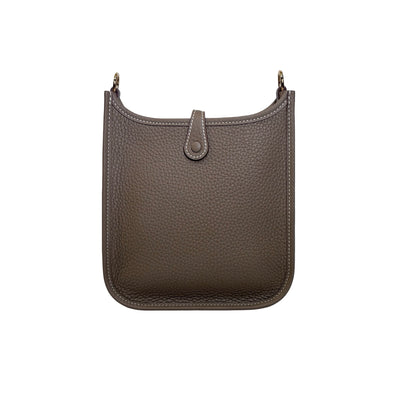 Brand New HERMES Clemence Leather Mini Evelyne 16 Cross body bag Etoupe BLEU INDIGO PHW