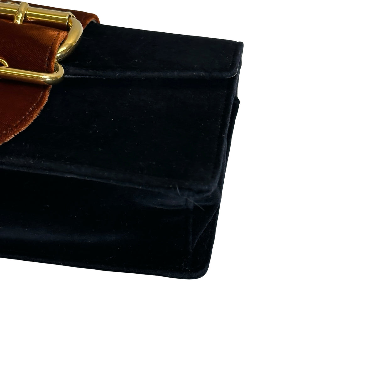 Used PRADA Velvet Velvet Buckle Bag Handbag Black Brown
