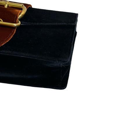 Used PRADA Velvet Velvet Buckle Bag Handbag Black Brown