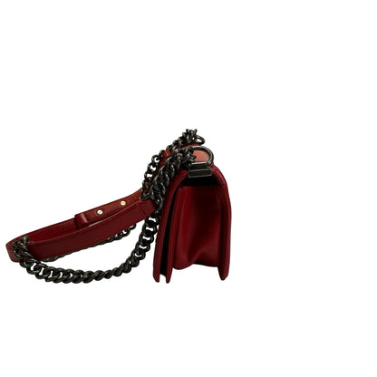 Used CHANEL Stingray Leather Boy Crossbody Bag Red
