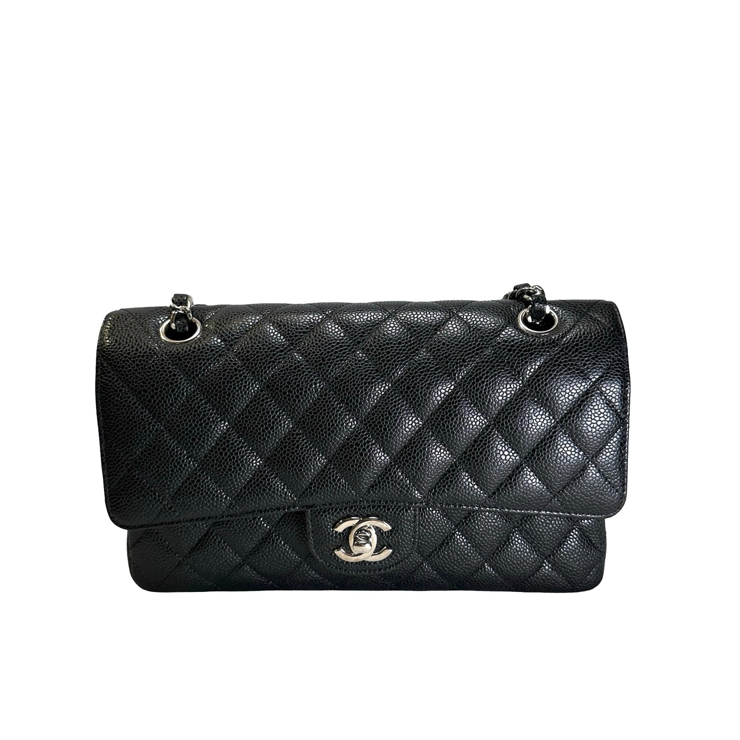 Used CHANEL Caviar Quilted Classic Flap Shoulder Bag Black Silver