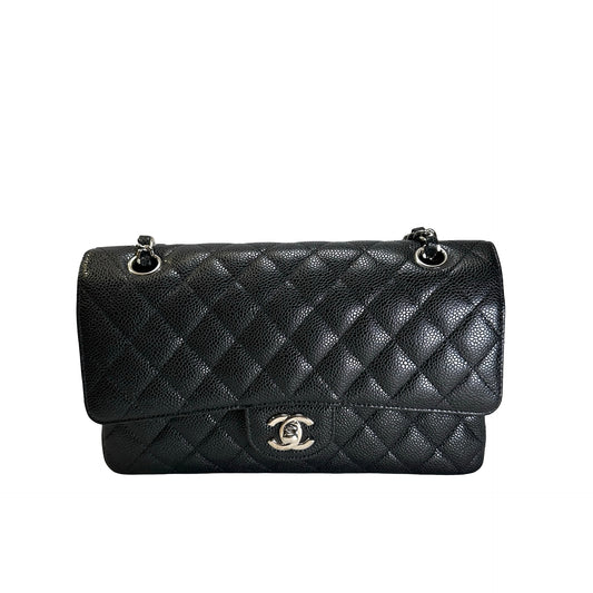 Used CHANEL Caviar Quilted Classic Flap Shoulder Bag Black Silver