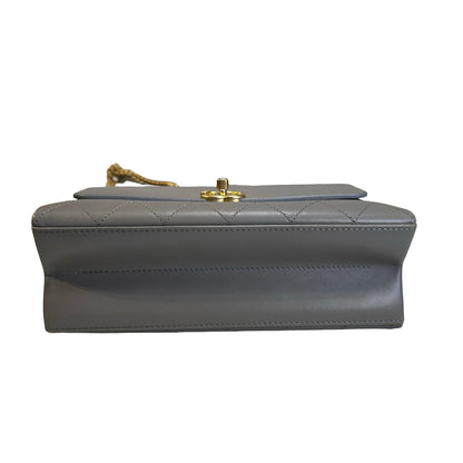 Used CHANEL Quilted Calfskin Clasp Handbag Grey GHW