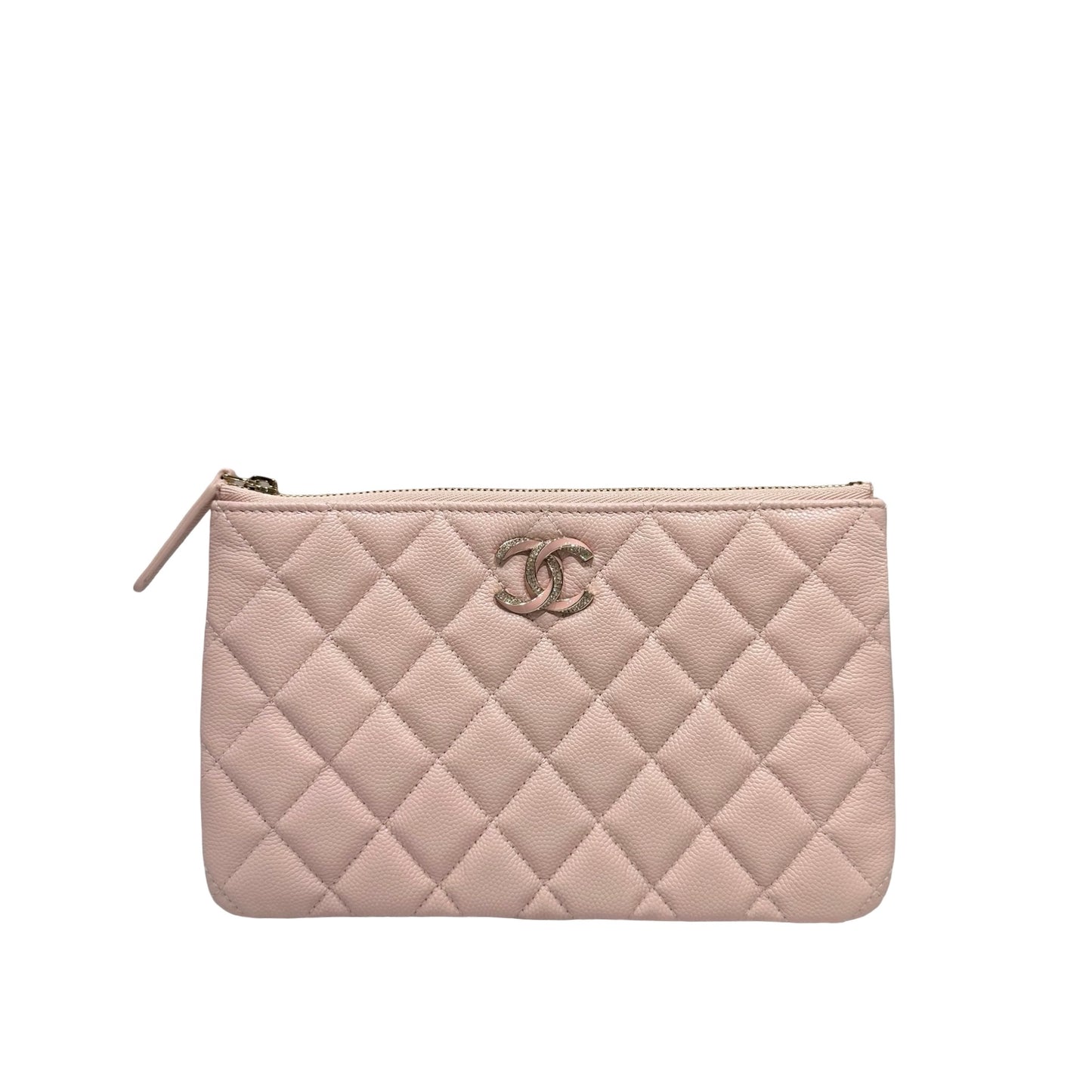 New CHANEL Calfskin Leather Card Case GHW Light Pink