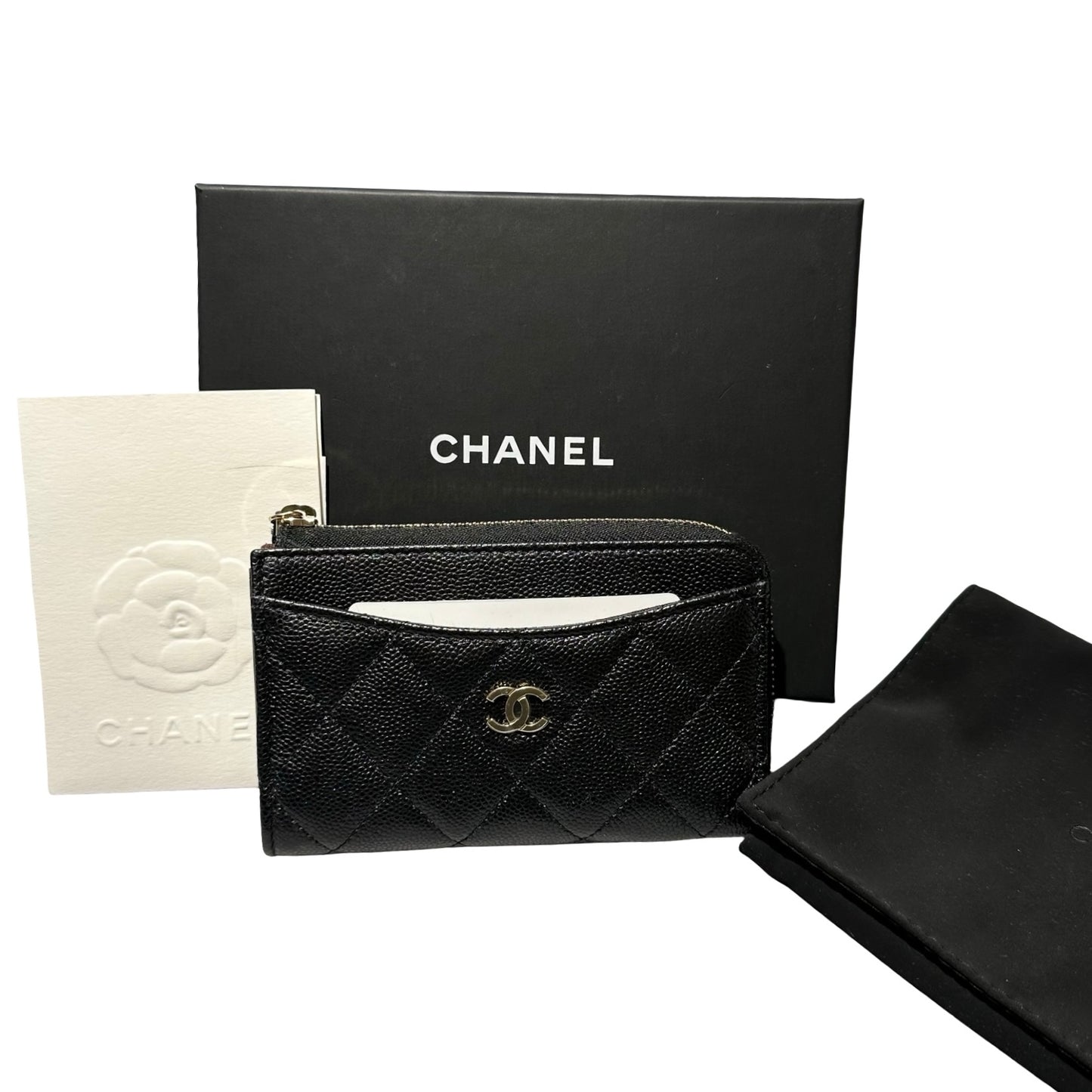 New CHANEL Calfskin Leather Wallet Black GHW