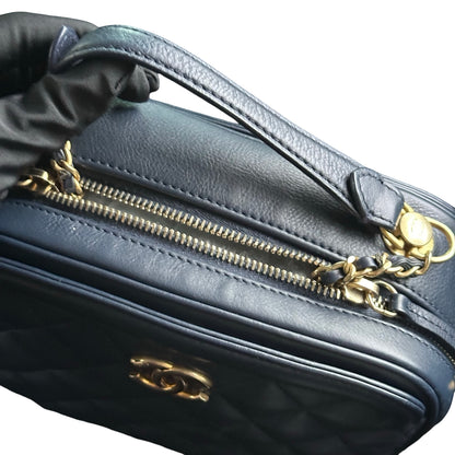 Used CHANEL Quilted Lambskin Camera Case Camera Bag Navy Gold
